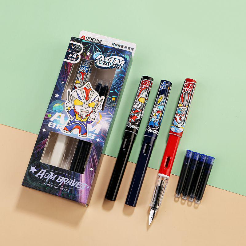 Crystal Blue Fountain Pen with 4 Replaceable Erasable Ink Cartridges