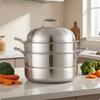 Steamer Pot Stainless Steel with Lid 3-Layer Cookware for Home
