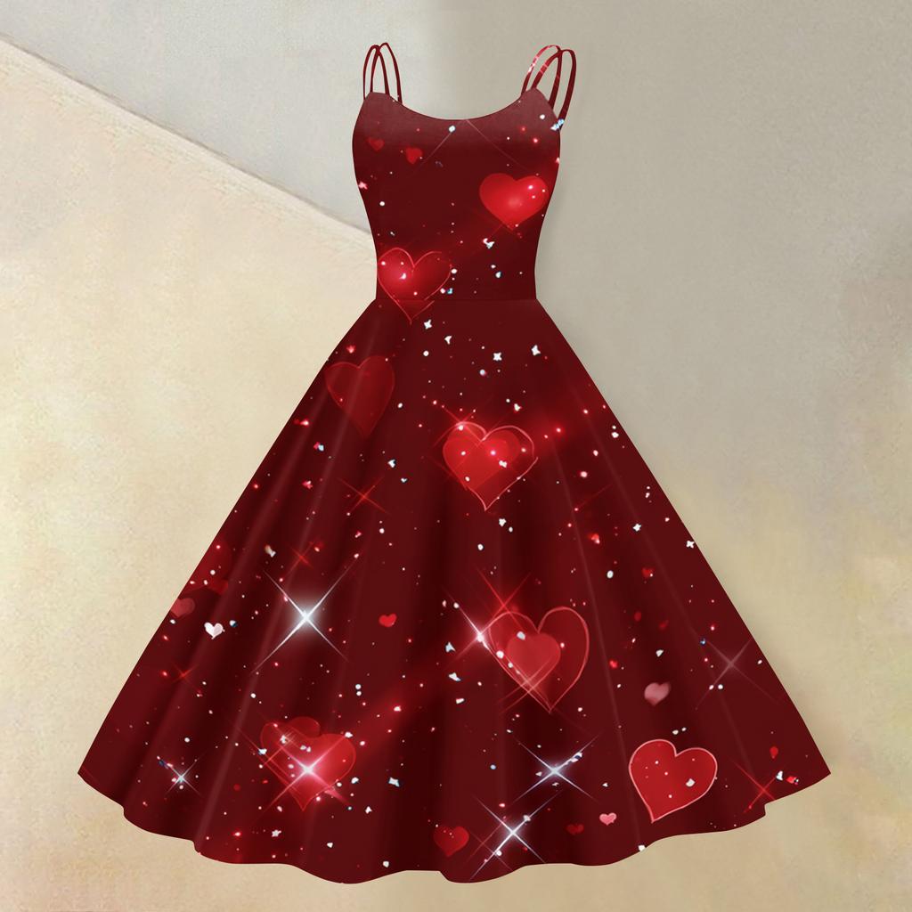 Women's Valentine's Day Floral Print Sexy Off-Shoulder Punk Retro Dress