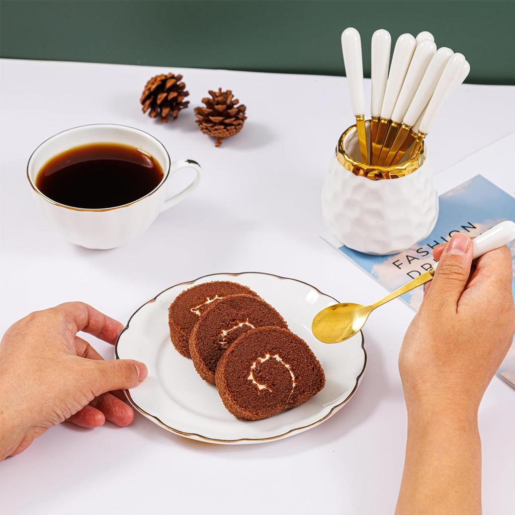 9 Pcs Coffee Spoon Set, Ceramic Jar with 8 Small Spoons Coffee Spoon, Tea Spoon, Ice CreamSpoon, Cake Spoon, Ceramic handle Spoons