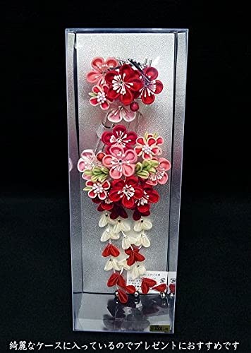 Hair ornament set Furisode ceremony Tsumami work Red Pink Silver birch [Kyoto Usagido] 2-piece coming-of-age wk-226