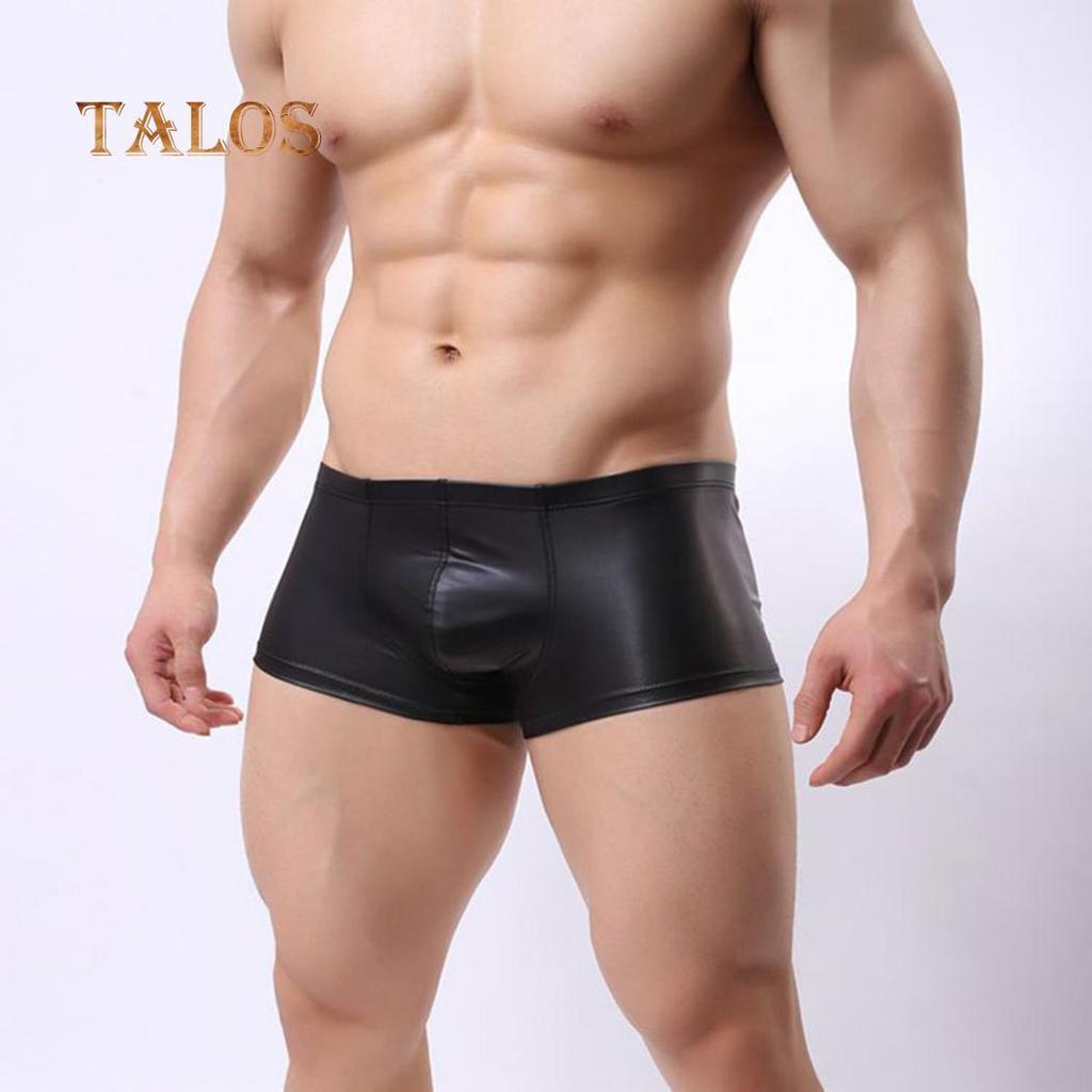 TALOS Fashion Club Men Patent Leather Boxers U Convex Underwear Underpants Shorts
