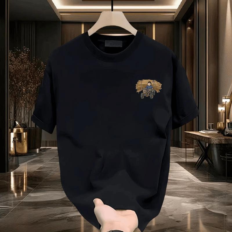 Heavy 100% Cotton Trendy Brand Short-Sleeved T-Shirt For Boys Loose Large Size Cartoon Design Sense Couple