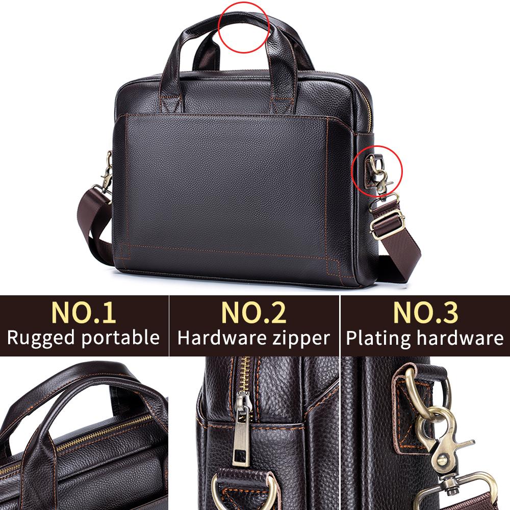 Men'S Leather Handbag, Top Layer Cowhide Briefcase, Leather Laptop Bag, Diagonal Cross Office Bag