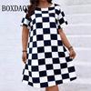 Elegantní Módní Puntíkovaný Pruhovaný Potisk Dámské Šaty Letní Nadměrná Velikost Krátký Rukáv Volné Šaty Ležérní Kulatý Výstřih Dámské Oblečení