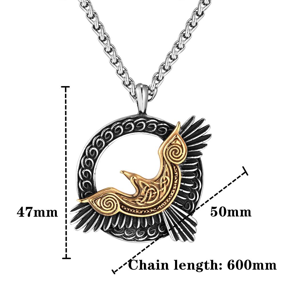Stainless Steel Norse Mythology Eagle Necklace Men Vikings Raven Never Fade Gold Color Vegvisir Slavic Runes Amulet Pendant Gift