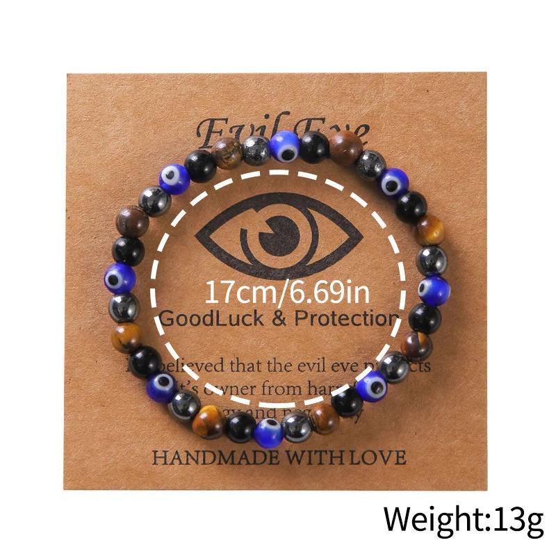 Fashion Evil Eye Natural Stone Beaded Bracelet for Women Men Turkish Amulet Protection Jewelry Yoga Spiritual Friendship Gifts