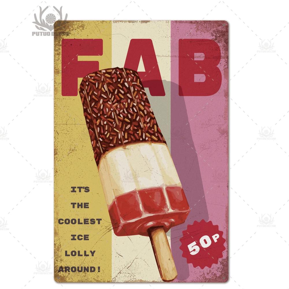 Putuo Decor Ice Cream Tin Sign Plaque Metal Plate Vintage Ice Lolly Retro Wall Art Poster for Dessert Shop Iron Painting