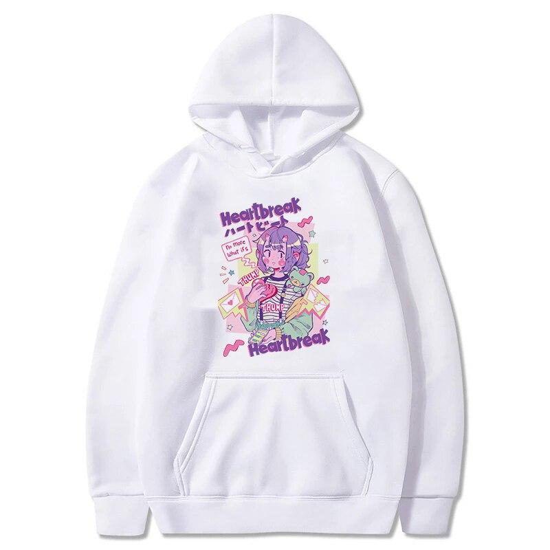 Ulzzang Goth Punk Хип-Хоп Уличная толстовка с милым мультяшным принтом Y2K Одежда Kawaii Harajuku Винтажные женские толстовки большого размера XS белый 1495₽