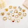 European Ethnic Colorful Stone Open Stainless Steel Drip Oil Turquoise Adjustable Ring