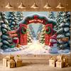 Holiday Celebration Background Holiday Archway Christmas Display North Pole Banner Snow-Covered Trees Winter Scene Display