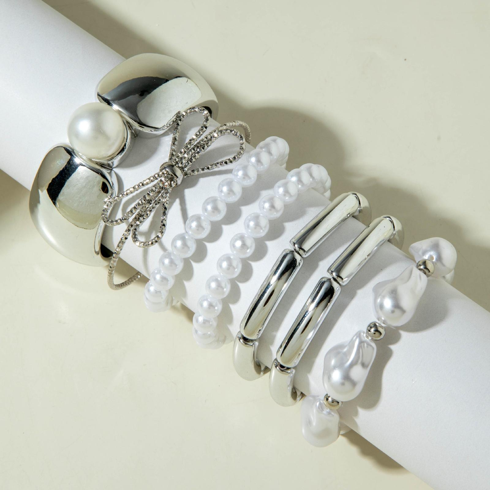 

Multi-Layer Geometric Open Cuff Bracelet Set for Women Fashion Jewelry one size срібний