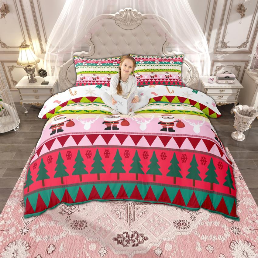Homewish Christmas Tree Duvet Cover Set for Boys Girls, Happy New Year Bedding Set, Merry Xmas Quilt Cover Set for Kids Bedroom