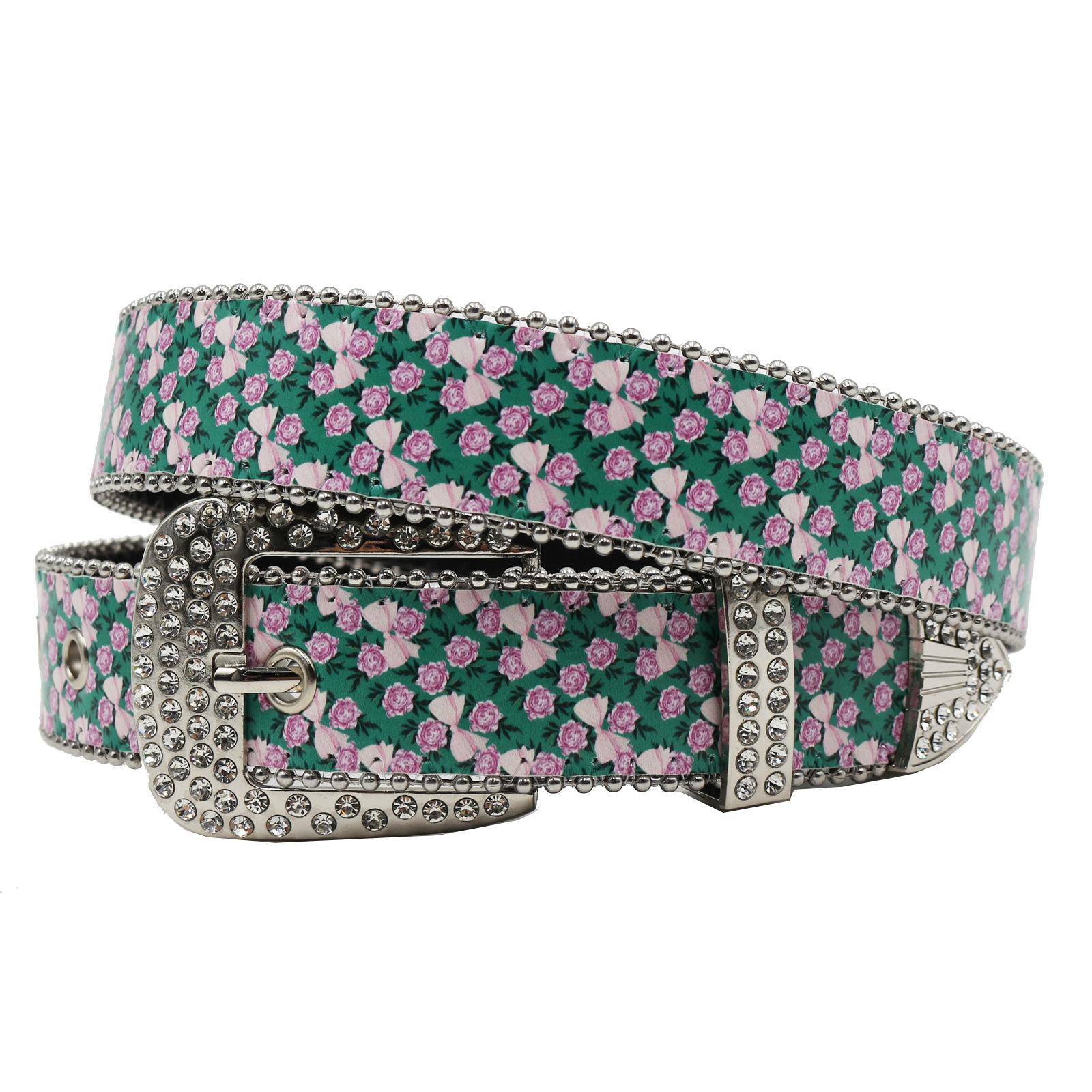 

Универсальный персонализированный модный ремень со стразами и принтом, джинсовые аксессуары, ремень из ПУ кожи 115cm