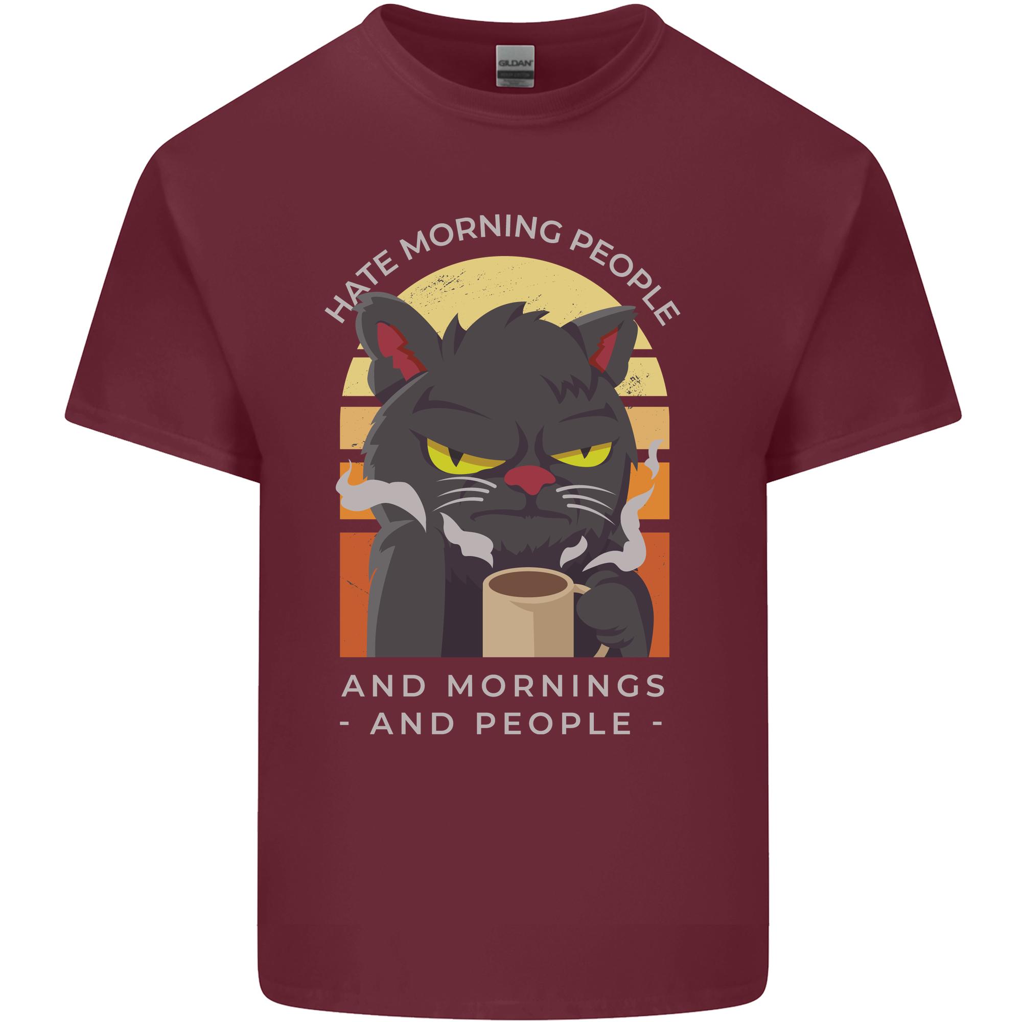 Funny Cat I Hate Morning People Coffee Unisexs Light Cotton TShirt S