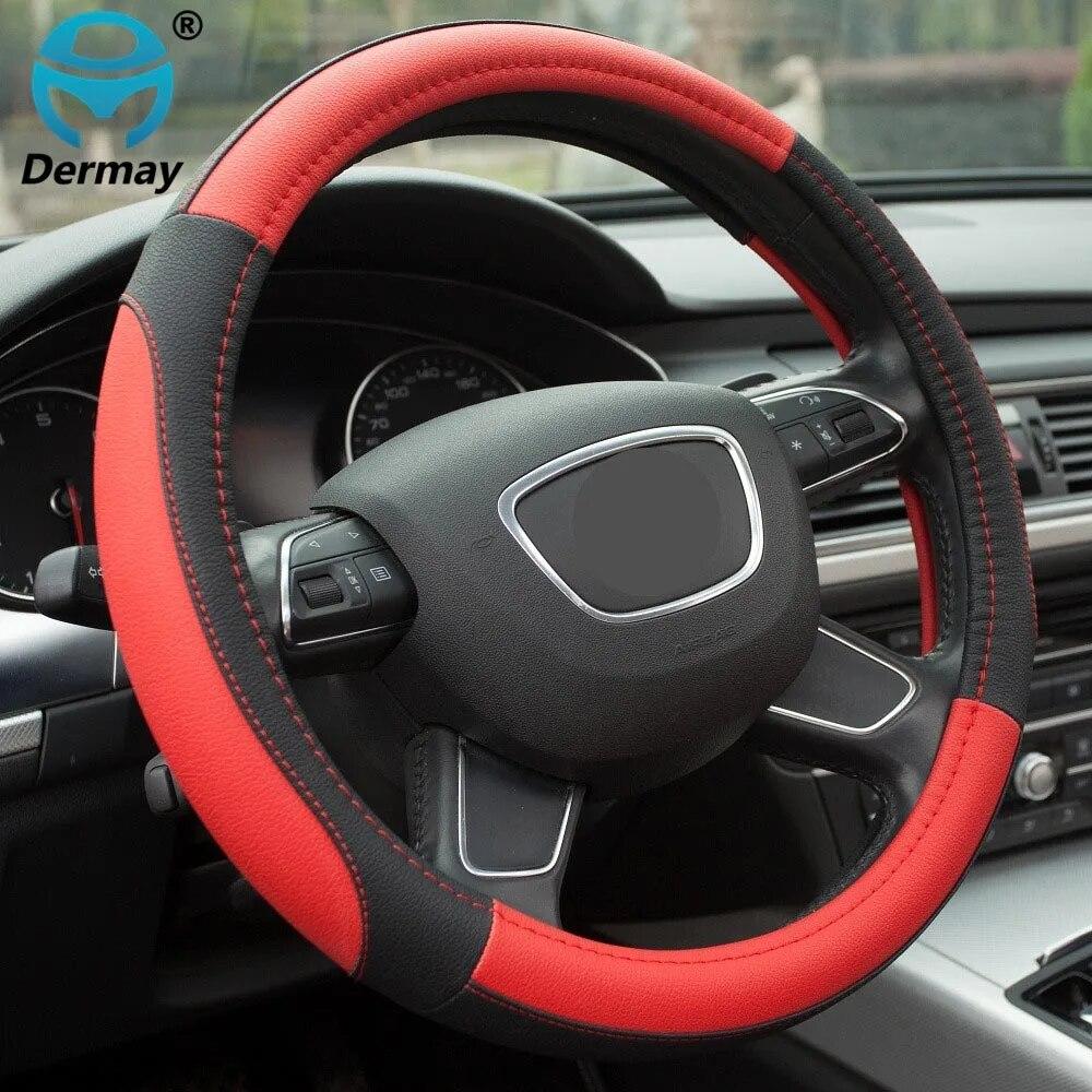 DERMAY 5Colors Leather Steering Wheel Cover Sport Style Car Covers,Fit Most Car Styling Factory Wholesale High Quality