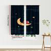 2PCS Digital Print Curtains, Dark Blue Night Sky Moon Santa Claus Fishing Gift Stars, Cute Minimal Cartoon Style - Christmas Hol