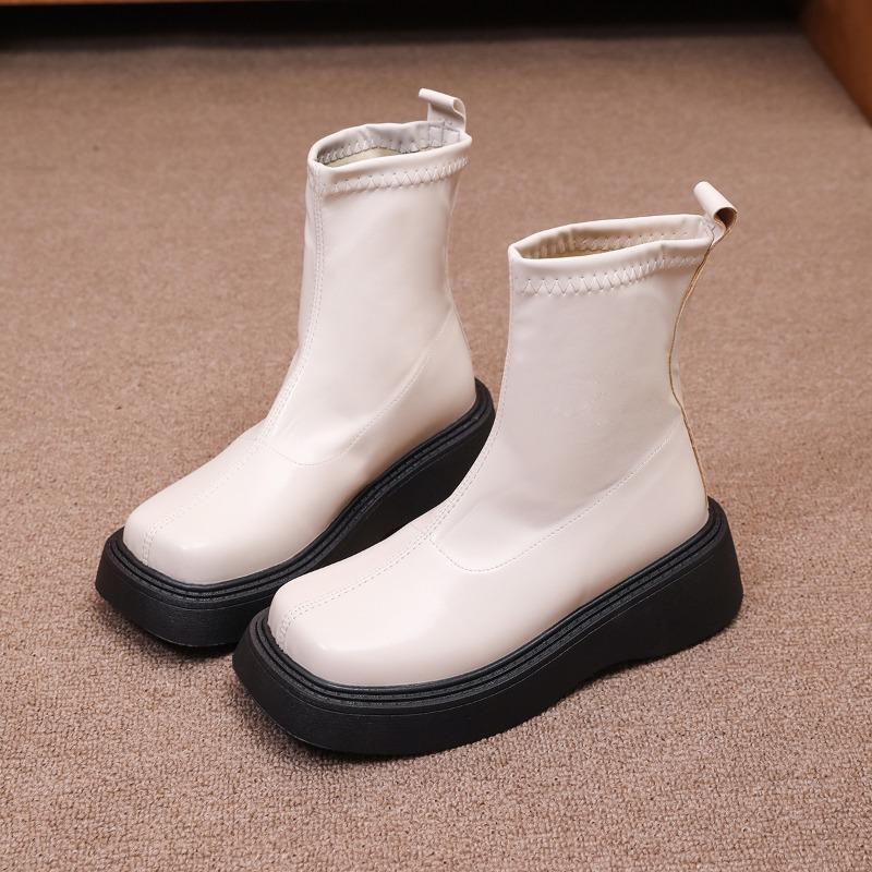 Elastic thin boots women's new autumn and winter thick-soled heightening simple Martin boots spring and autumn single boots