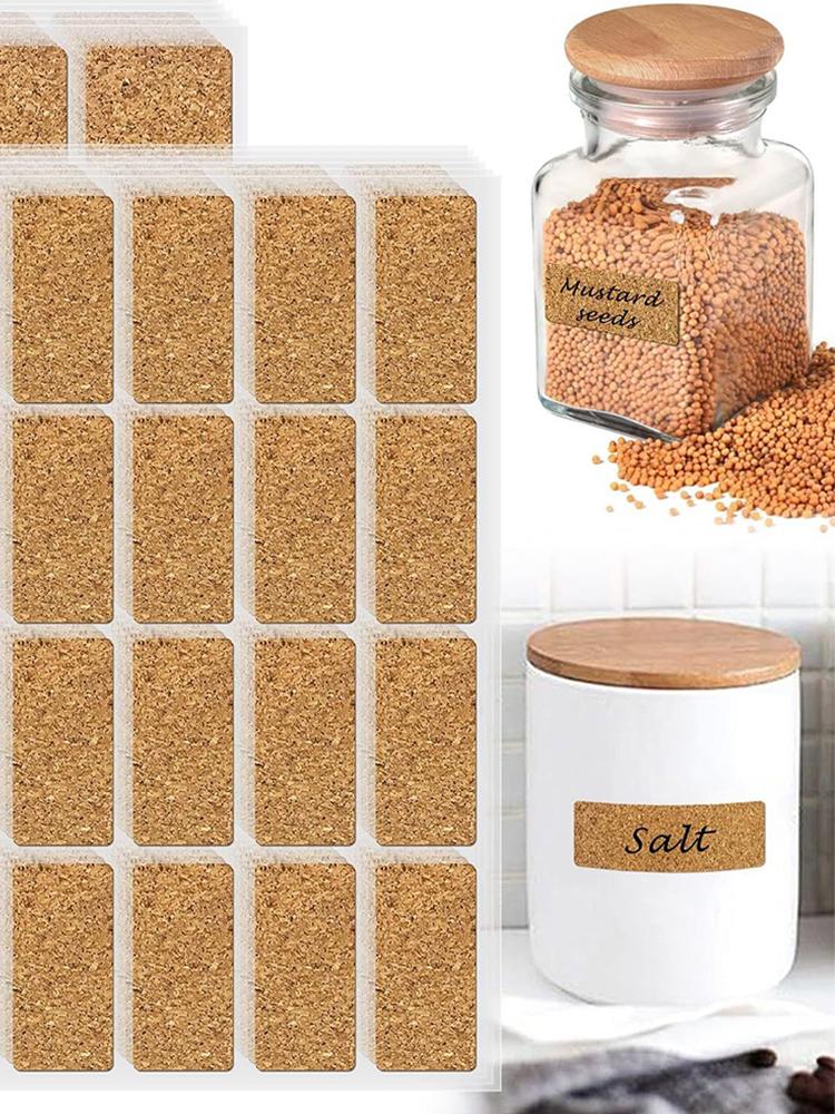 Cork Sticker Self Adhesive Biscuit Bag Seal Sticker Classification Label Spice Container Tags Sticker for Household Kitchen