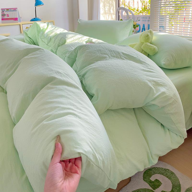 Class A Maternal And Infant Grade Solid Color Four-Piece Set Washed Cotton Double Quilt Cover Dormitory Bed Sheet 3Pcs Set Bed Hat Quilt Cover