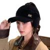 Versatile Knitted Empty Top Hat Korean Letter Plus Velvet Hat for Women's Outdoor Cycling Windproof and Warm Ear Protection Hat