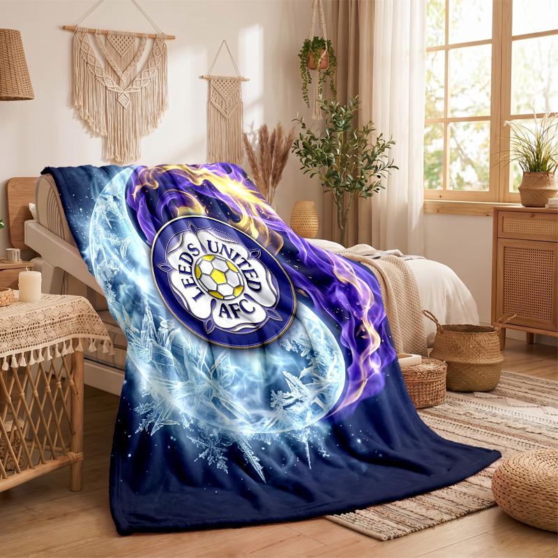 Leeds United Football Print Flannel Blanket Soft Warm Sofa Bed Throw Blanket For Home Office Bedroom