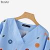 ZANZEA Women Casual V-Neck 3/4 Sleeve Loose Floral Print Blouse