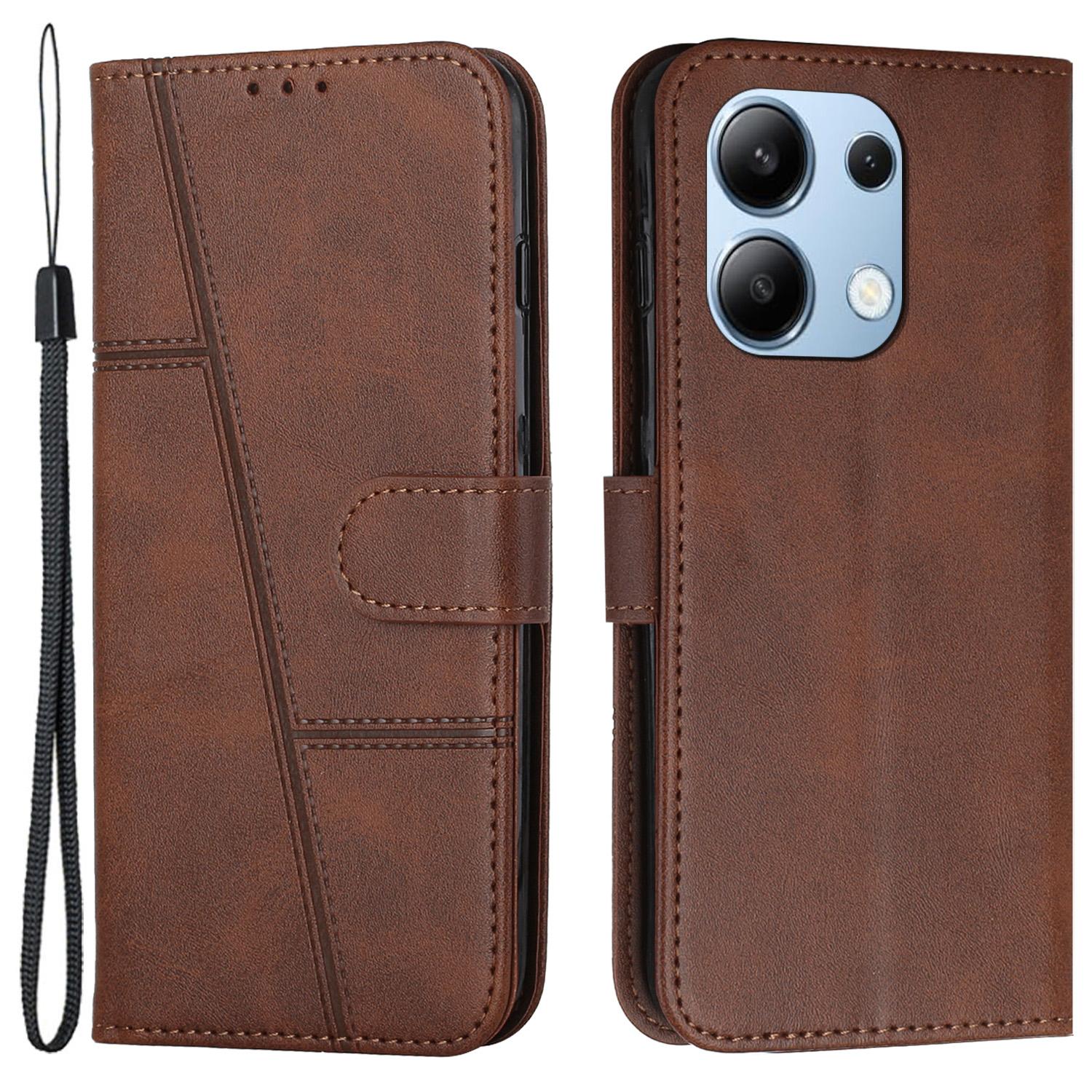 

For Xiaomi Redmi Note 13 4G Case PU Leather+TPU Stand Magnetic Closure Shockproof Phone Cover Brown