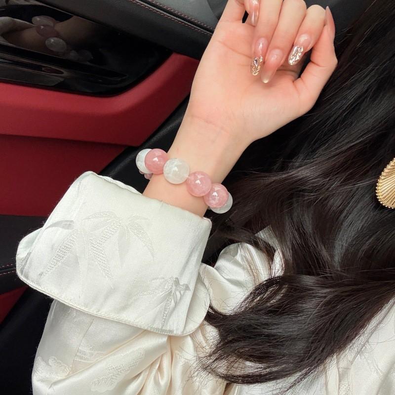 Natural Pink Quartz Bracelet With Snow Phantom Inclusions Handmade Beaded Jewelry Women Sweet Style