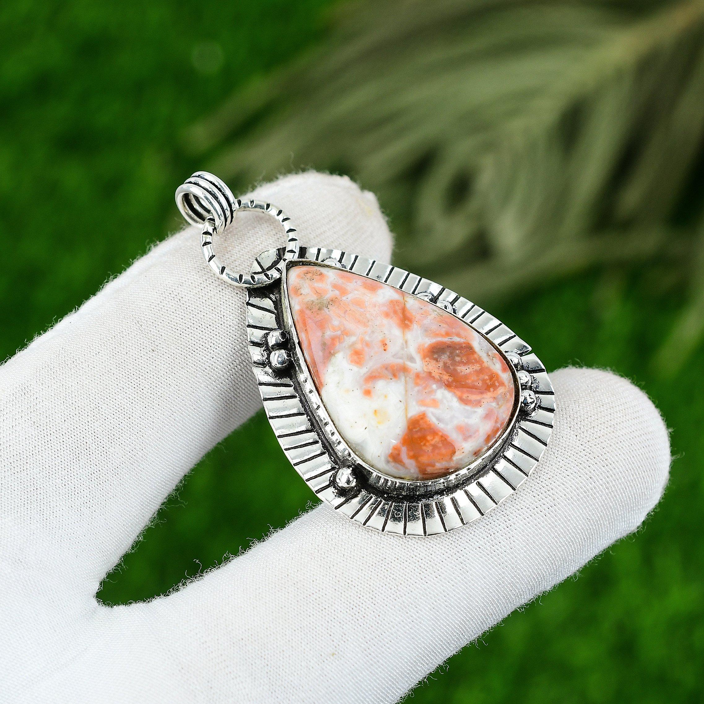 

Серебро 925 пробы Груша Натуральный Радужный Яшма Мать Ручная работа Артизан Элегантная Подвеска