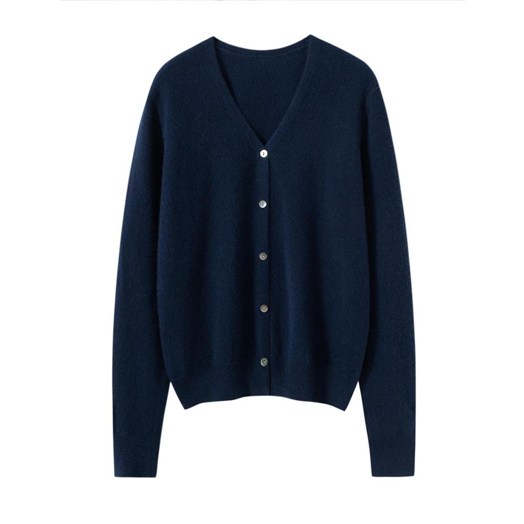 Cashmere V-Neck Cardigan Coat: Loose-Fit, Long Sleeve, Single-Breasted