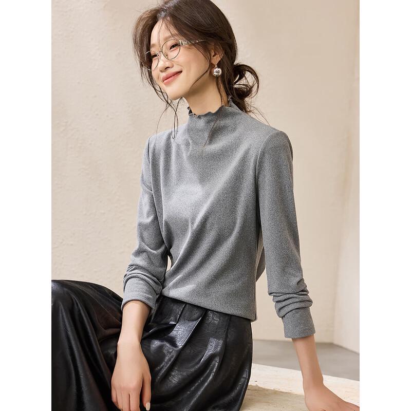 Women s Ruffle Trim Mock Neck Thermal T-shirt S