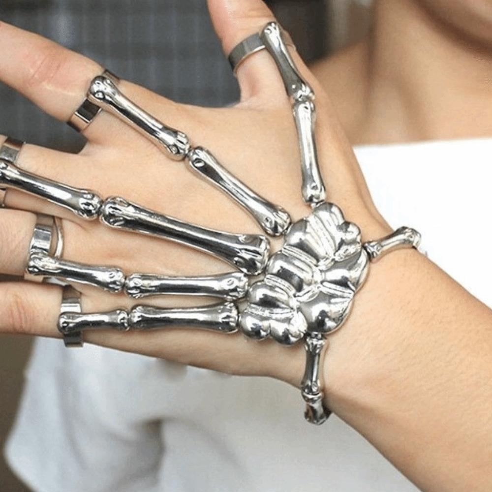 Adjustable Skull Bone Bracelet Retro Texture Halloween Hand Chain Gothic Finger Bangle Cosplay