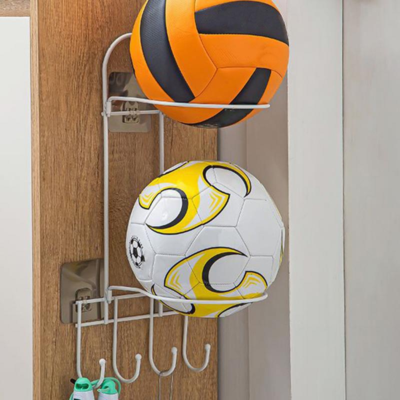 Wall Ball Holder 2 Layer Basketball Holder Wall Mounted Ball Rack Steel Sports Equipment Organizer No Drill Storage Shelf For