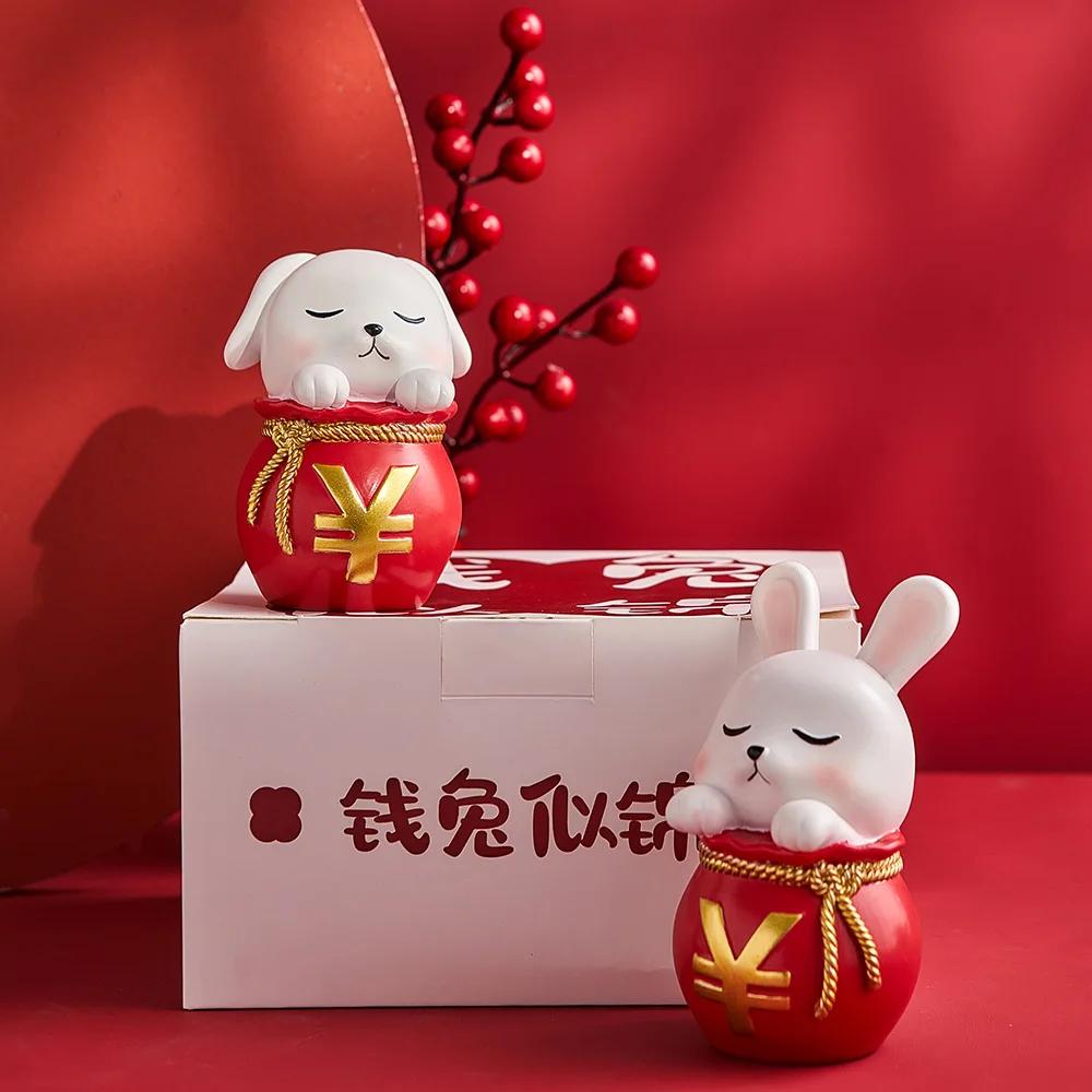 2pcs Aesthetic The Living Room Ornament Resin Rabbit Like Brocade Rabbit Puts A Pair of Office Desk Newcomer Gift Puts A Piece