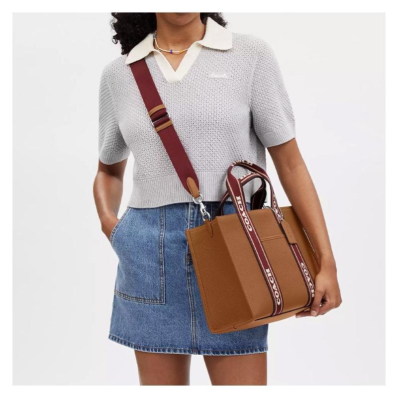 COACH Smith 35 Logo Logo Refined Pebbled Leather Tote Bag Tote Bag Shopping Bag Shoulder Crossbody Handbag Large Women's Silver and Penny Multicolor
