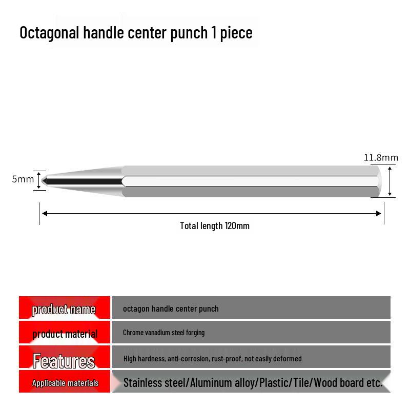 Pro-Grade Centering & Rounding Punch with Alloy Chisel Head for Machinists and Drilling