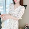 2026 New Spring and Autumn Clothing Short-sleeved Waist Display High Waist Korean Version V-neck Skirt Floral Chiffon Dress Long