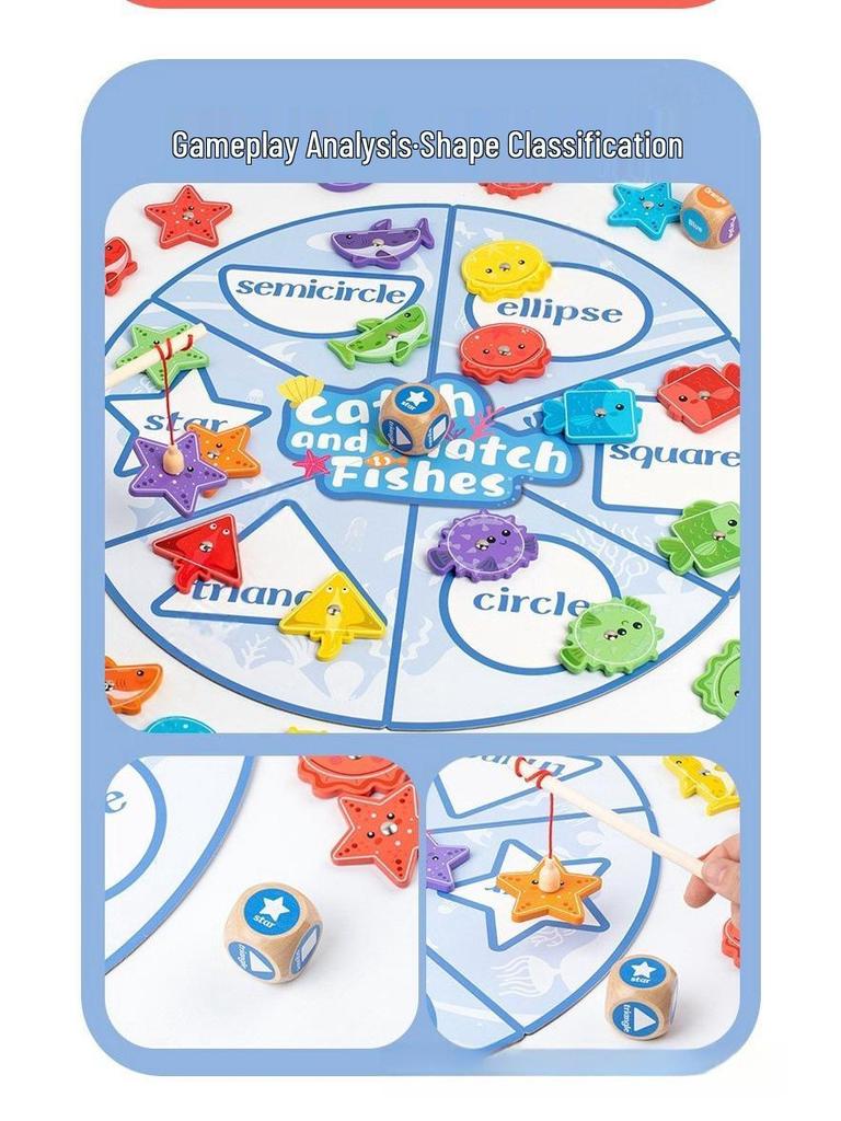 Magnetic Wooden Fishing Game for Toddlers: Colorful Educational Floor Mat for Kids & Parents