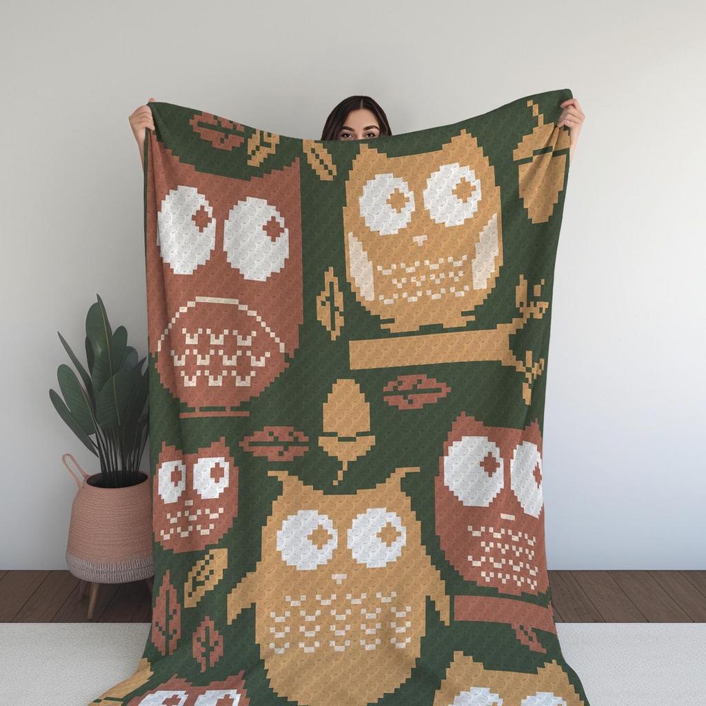 Enchanting Woodland Owls - Cozy C2C Crochet Blanket with Forest-Inspired Charm