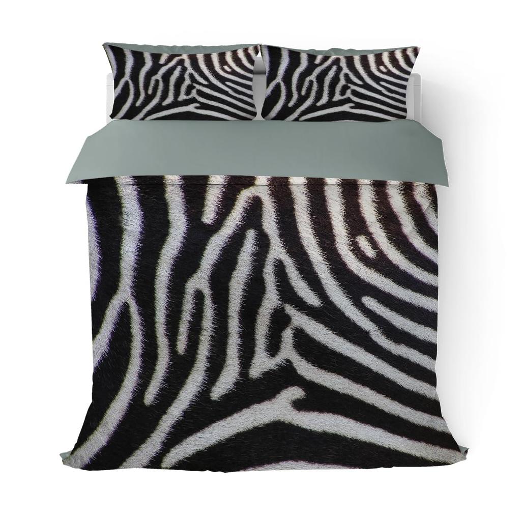 Zebra Print Bedding Set, Striped Zebra Animal Print Decorative Quilted 3 Piece Comforter Cover With 2 Pillow Shams, King Size