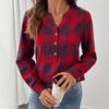 Damska Koszula Dekolt V Guziki Półplisa Długi Rękaw Pulower Wzór Kratka Casual Regularny Krój Koszula Biurowa