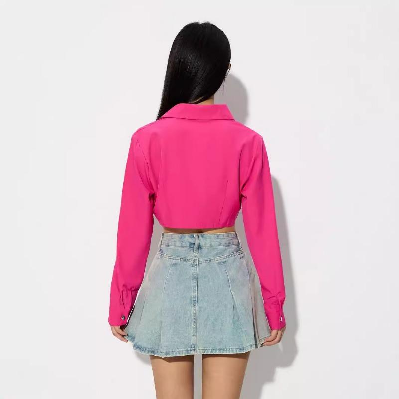 European and American Women's Shirt V-neck Long Sleeved Slim Fit Top for Women