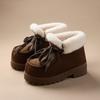 Fashion Winter Warm Fluffy Lace Up Ankle Boots for Women Retro Brown Faux Suede Platform Boots Comfort Anti Slip Chunky Heel Snow Boots