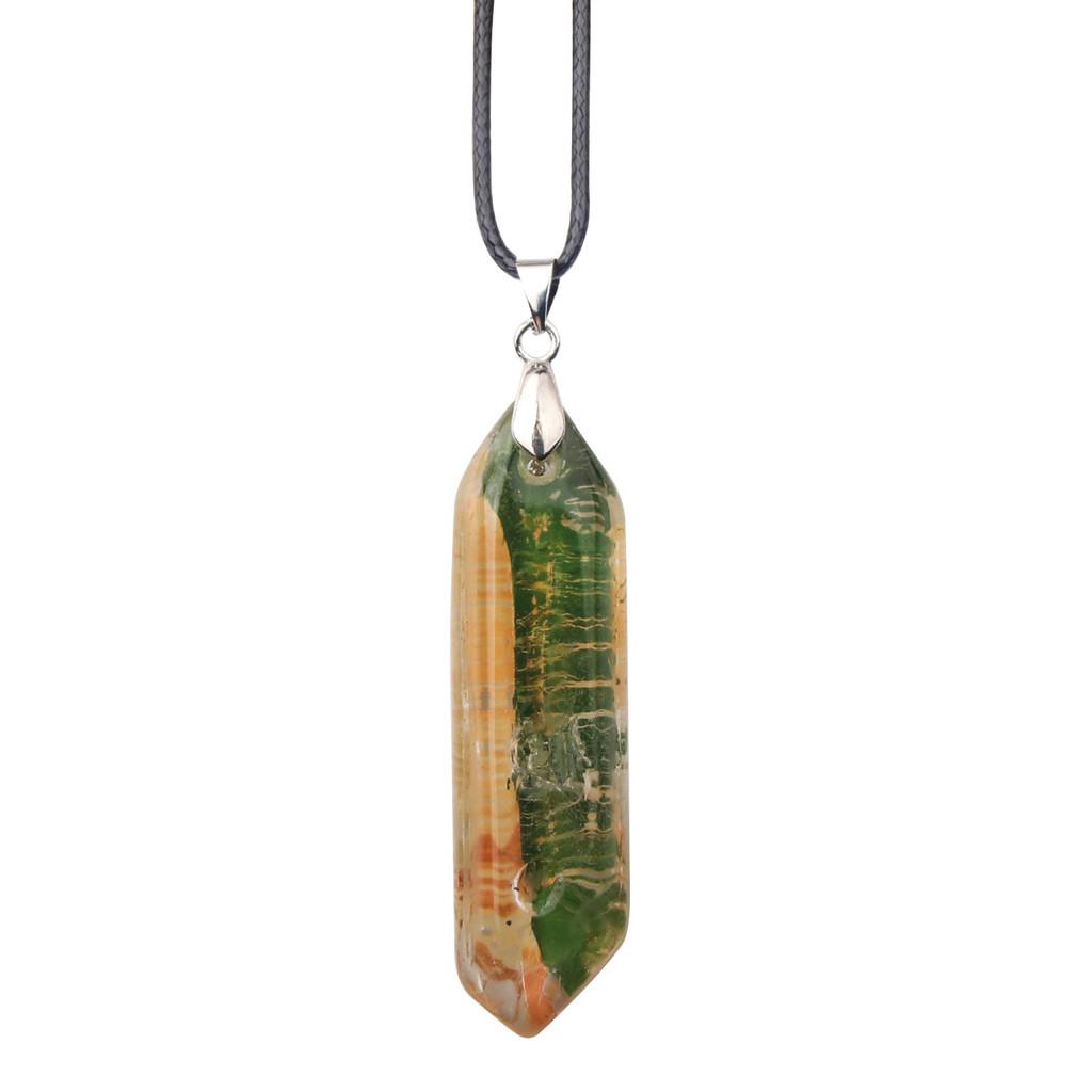 Hexagon Natural Stone Necklace With Crystal Bullet Pendant For Wear Fashion
