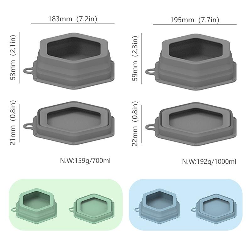 Anti-spill foldable dog food bowl, silicone pet bowl, cat bowl, outdoor portable drinking bowl, hanging dog food bowl Gray