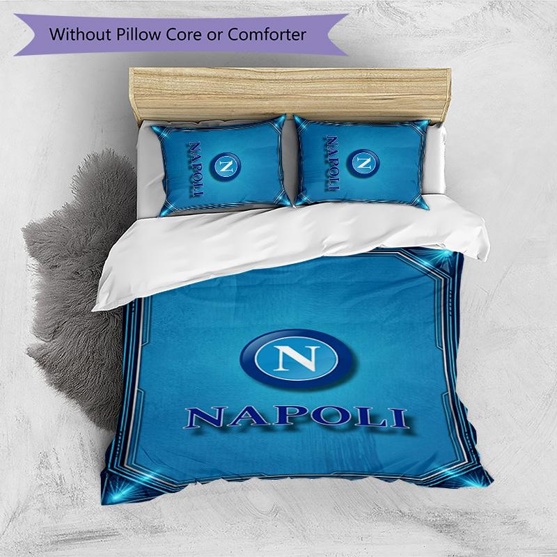 Set Lenzuola 3 Pezzi Stampato Napoli FC Traspirante Copripiumino con Federe Biancheria da Letto Decorativa per Camera da Letto Casa