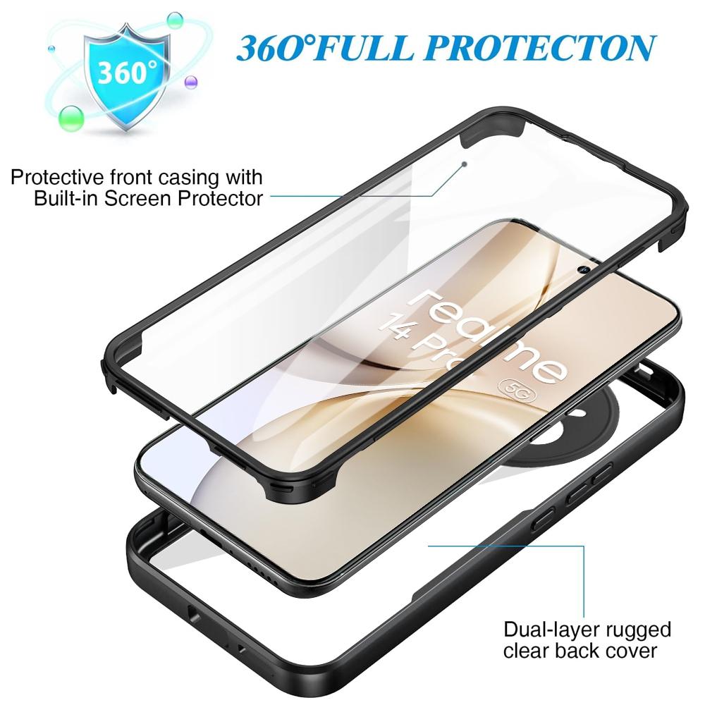 

For Realme 14 Pro 5G Case Acrylic+TPU Clear Phone Cover with PET Screen Film Black