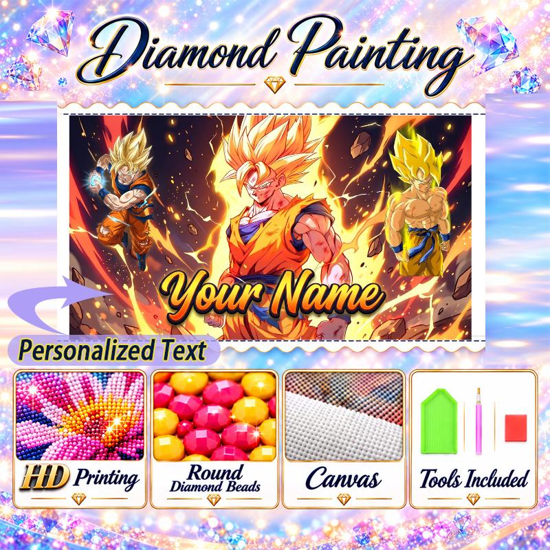 Personalized Dragon Ball Goku Diamond Art Custom Name 5D Diamond Painting Full Drill DIY Craft