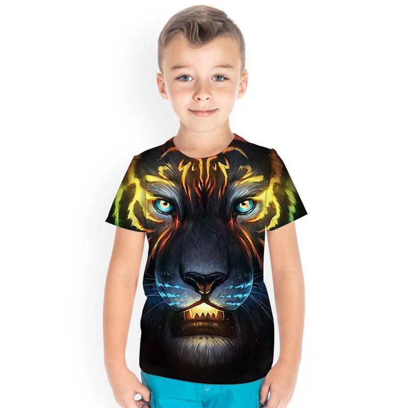 

Футболка для мальчика с изображением животных, 3D-принт головы тигра, морской рыбы, модные трендовые футболки с коротким рукавом и круглым вырезом, детская одежда 120